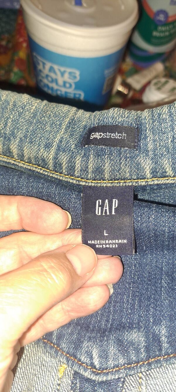 GAP Stretch Denim Jacket Women’s L Medium Wash Distressed Cotton Blend - Picture 8 of 10